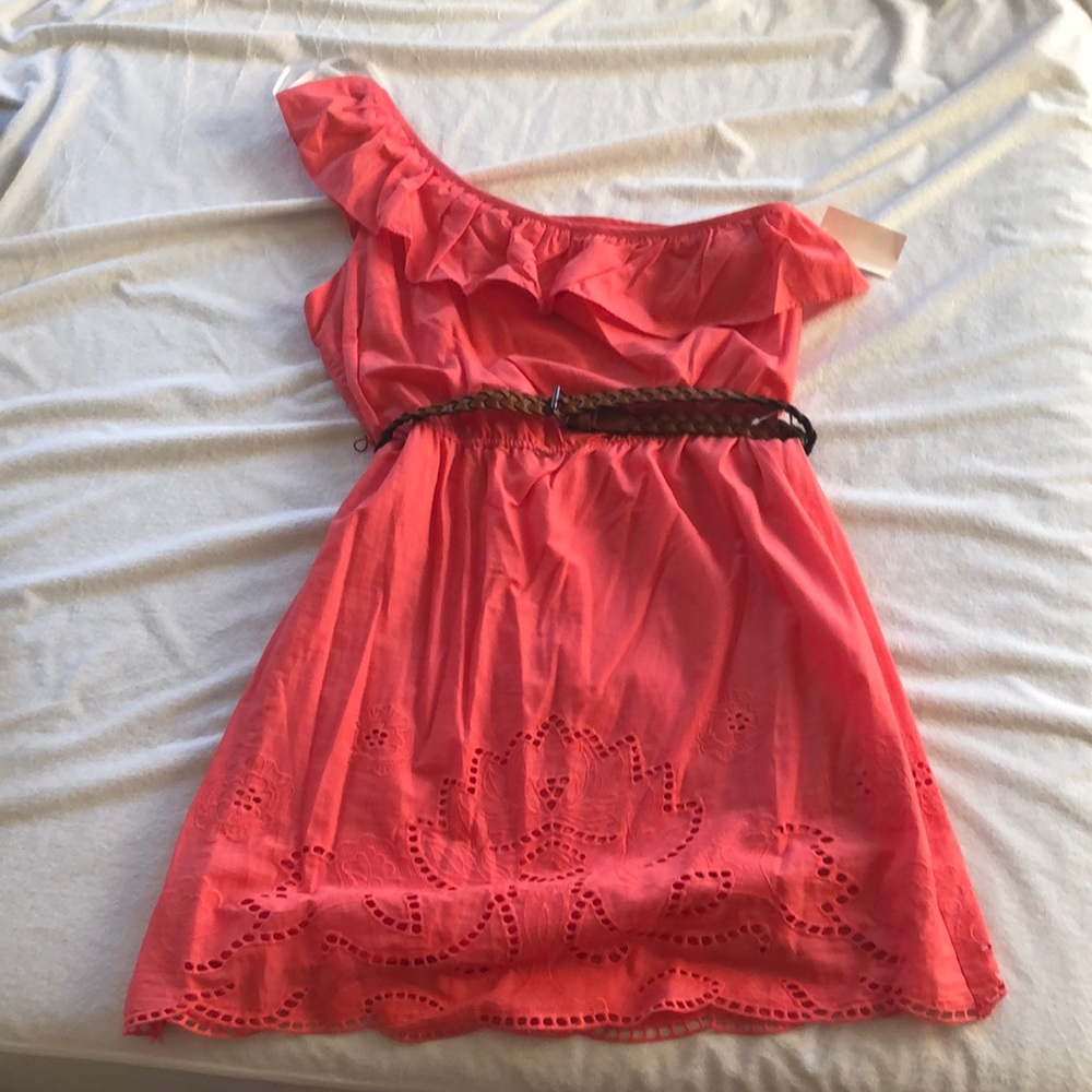 Womens mid length one shoulder dress with belt